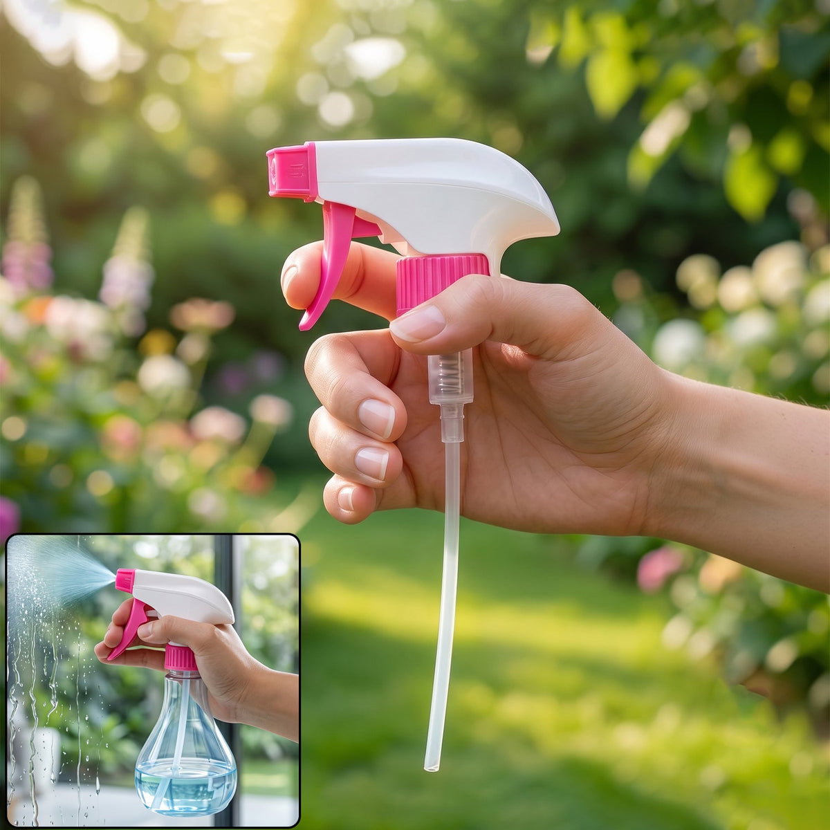 Pink spray nozzle trigger head replacement sprayer for bottles