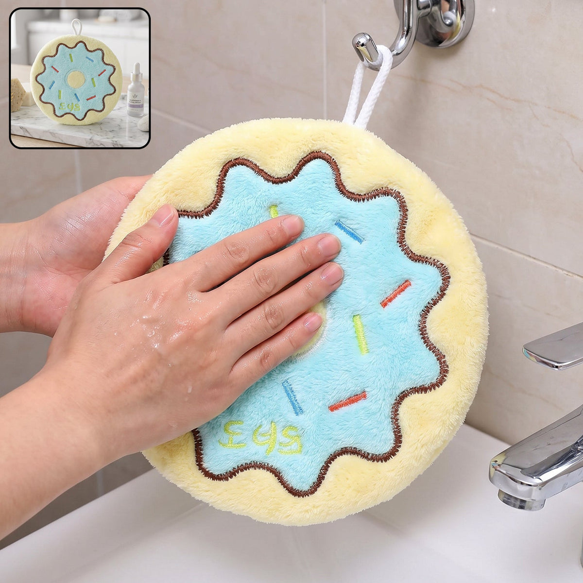 Cartoon donut microfiber hanging hand towel for the kitchen
